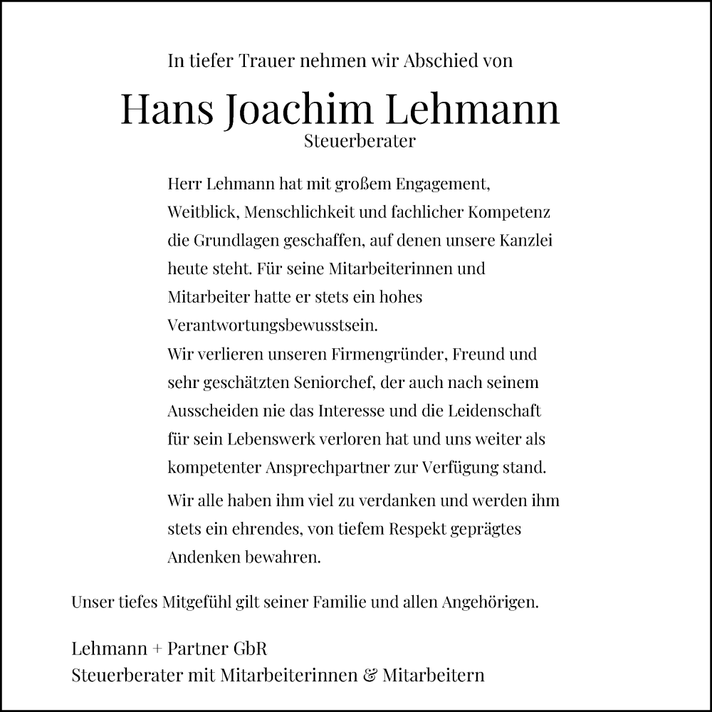  Traueranzeige für Hans Joachim Lehmann vom 18.10.2025 aus Hildesheimer Allgemeine Zeitung