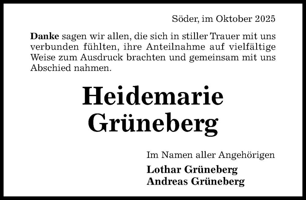  Traueranzeige für Heidemarie Grüneberg vom 11.10.2025 aus Hildesheimer Allgemeine Zeitung