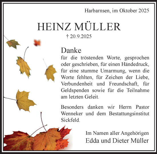 Traueranzeige von Heinz Müller von Hildesheimer Allgemeine Zeitung