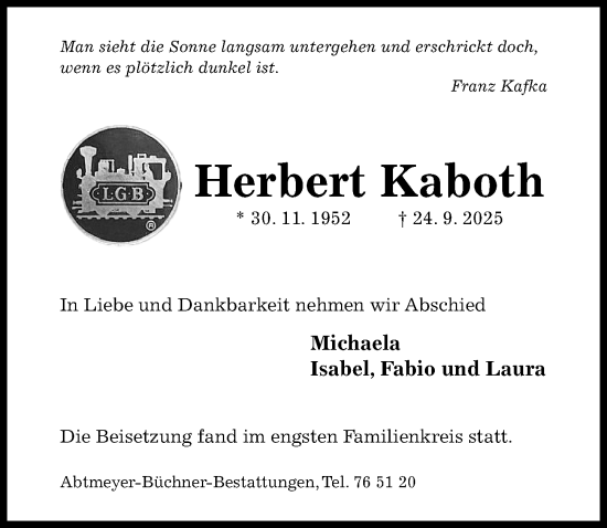 Traueranzeige von Herbert Kaboth von Hildesheimer Allgemeine Zeitung