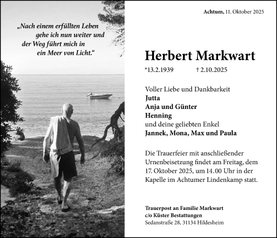 Traueranzeige von Herbert Markwart von Hildesheimer Allgemeine Zeitung