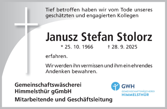 Traueranzeige von Janusz Stefan Stolorz von Hildesheimer Allgemeine Zeitung