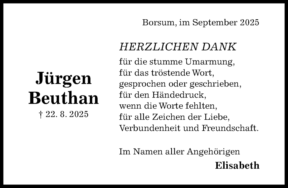  Traueranzeige für Jürgen Beuthan vom 08.10.2025 aus Hildesheimer Allgemeine Zeitung
