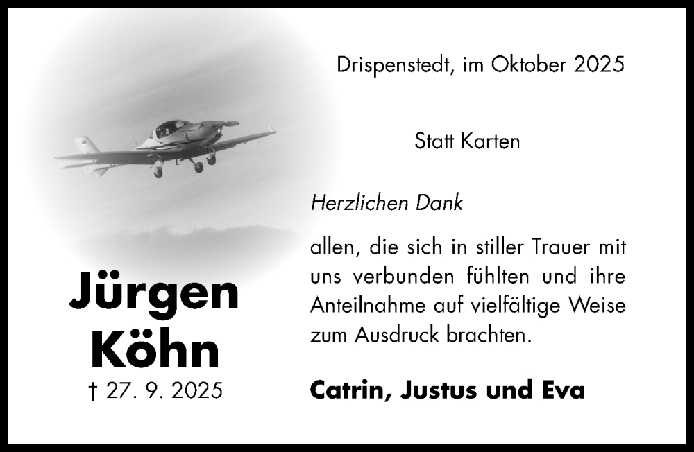  Traueranzeige für Jürgen Köhn vom 27.10.2025 aus Hildesheimer Allgemeine Zeitung