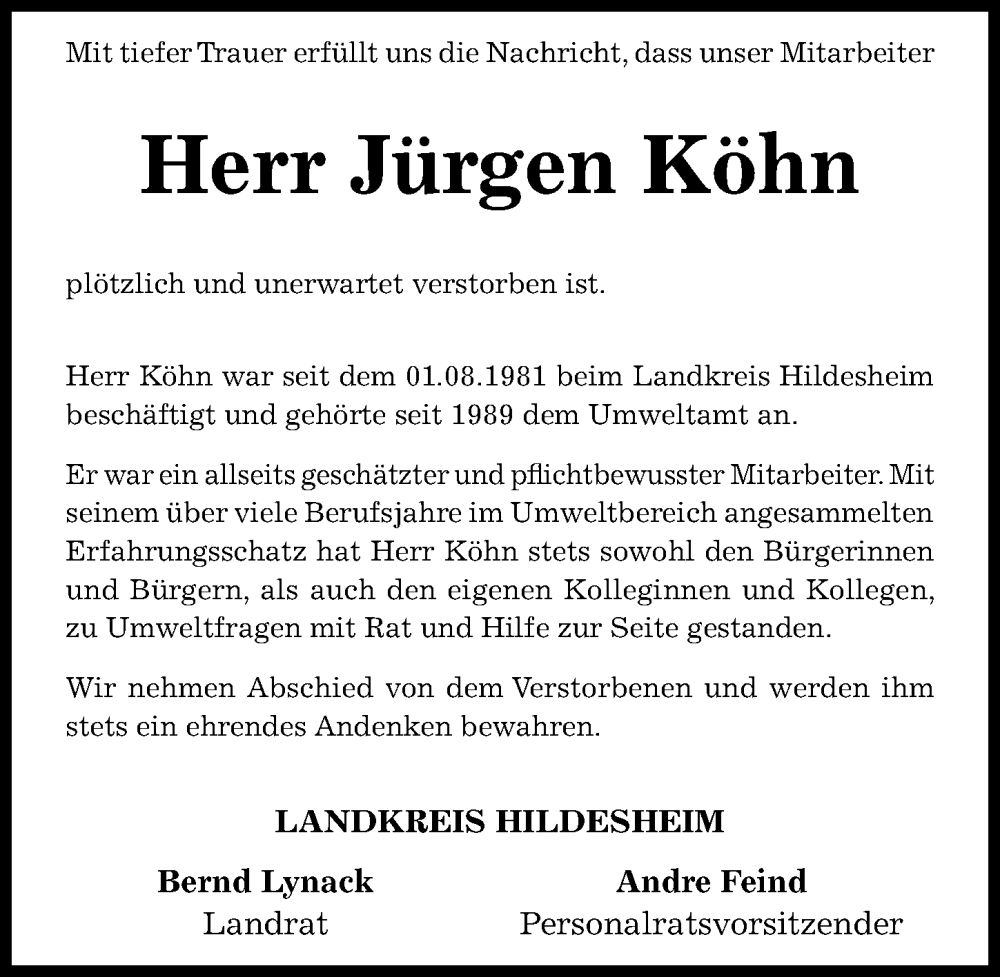  Traueranzeige für Jürgen Köhn vom 04.10.2025 aus Hildesheimer Allgemeine Zeitung