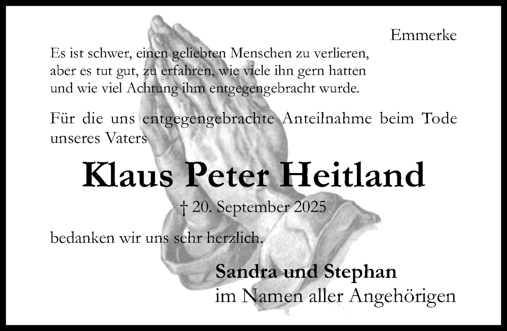  Traueranzeige für Klaus Peter Heitland vom 29.10.2025 aus Hildesheimer Allgemeine Zeitung