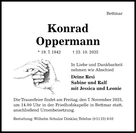 Traueranzeige von Konrad Oppermann von Hildesheimer Allgemeine Zeitung