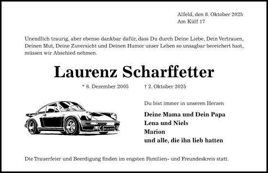 Traueranzeige von Laurenz Scharffetter von Hildesheimer Allgemeine Zeitung