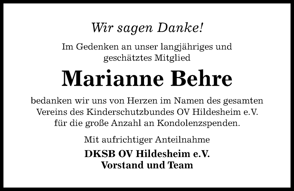  Traueranzeige für Marianne Behre vom 25.10.2025 aus Hildesheimer Allgemeine Zeitung