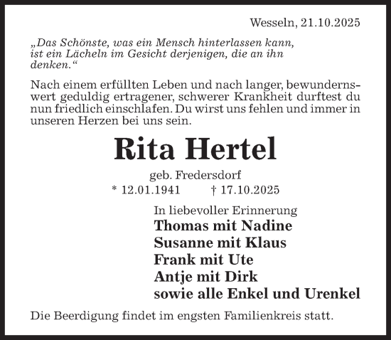 Traueranzeige von Rita Hertel von Hildesheimer Allgemeine Zeitung