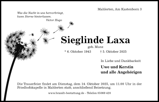 Traueranzeige von Sieglinde Laxa von Hildesheimer Allgemeine Zeitung