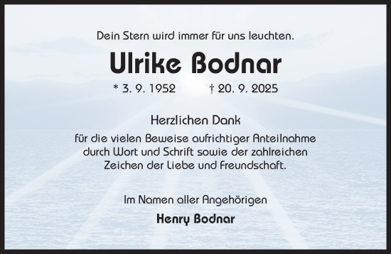 Traueranzeige von Ulrike Bodnar von Hildesheimer Allgemeine Zeitung