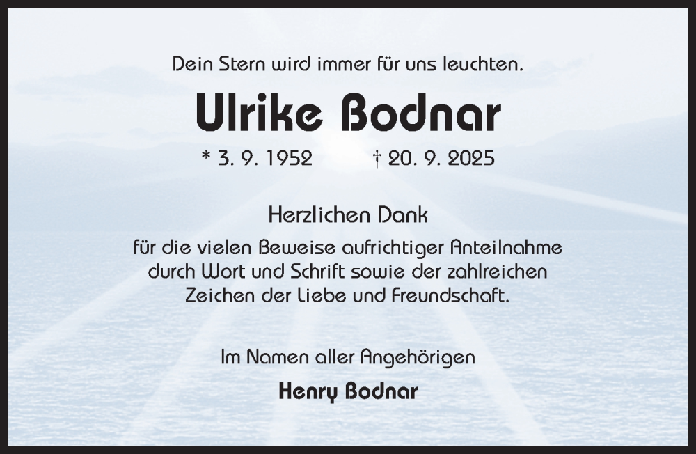  Traueranzeige für Ulrike Bodnar vom 29.10.2025 aus Hildesheimer Allgemeine Zeitung