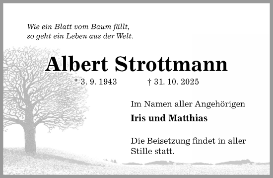 Traueranzeige von Albert Strottmann von Hildesheimer Allgemeine Zeitung