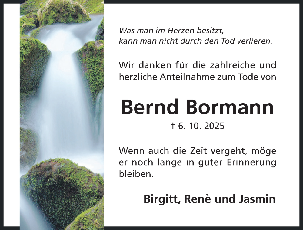  Traueranzeige für Bernd Bormann vom 05.11.2025 aus Hildesheimer Allgemeine Zeitung