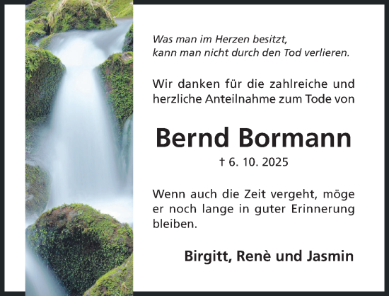 Traueranzeige von Bernd Bormann von Hildesheimer Allgemeine Zeitung