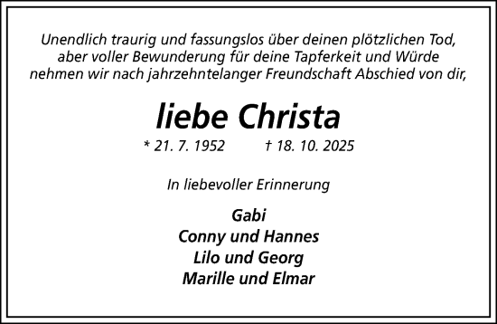 Traueranzeige von Christa  von Hildesheimer Allgemeine Zeitung