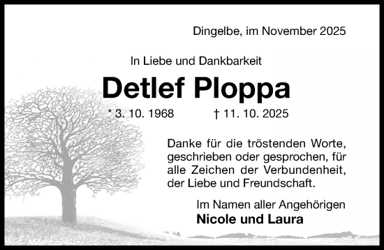 Traueranzeige von Detlef Ploppa von Hildesheimer Allgemeine Zeitung