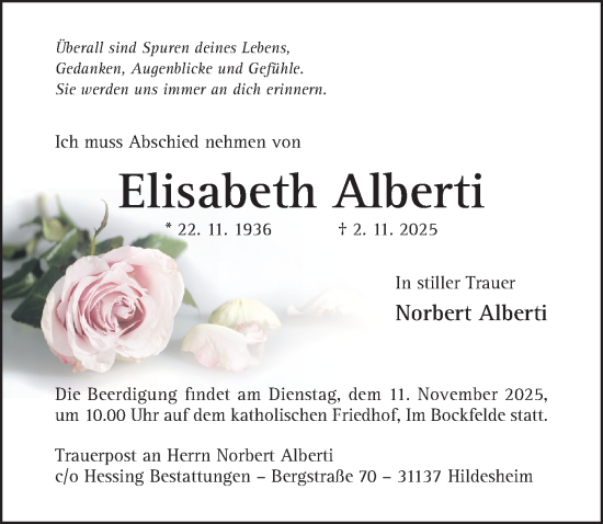 Traueranzeige von Elisabeth Alberti von Hildesheimer Allgemeine Zeitung