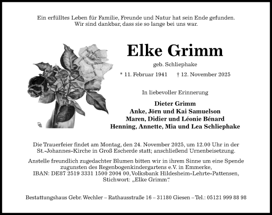 Traueranzeige von Elke Grimm von Hildesheimer Allgemeine Zeitung