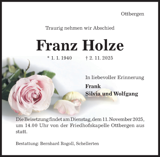 Traueranzeige von Franz Holze von Hildesheimer Allgemeine Zeitung