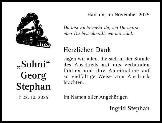 Traueranzeige von Georg Stephan von Hildesheimer Allgemeine Zeitung