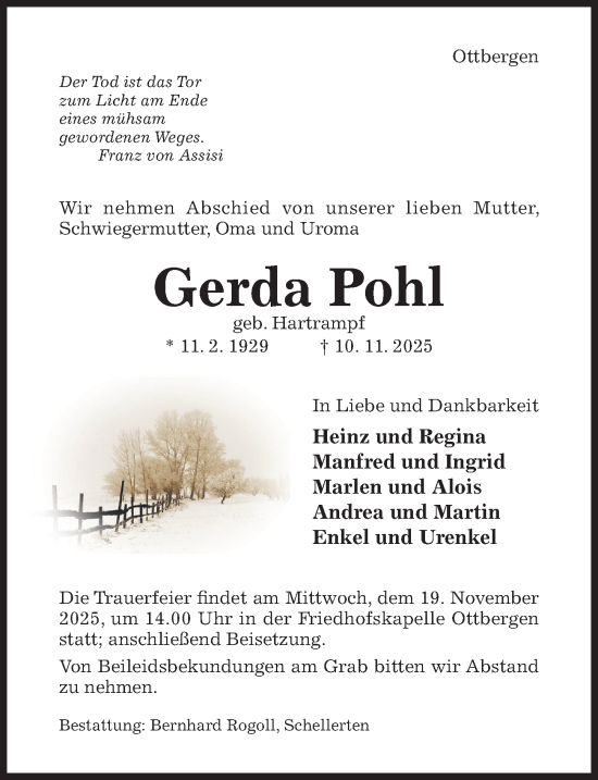 Traueranzeige von Gerda Pohl von Hildesheimer Allgemeine Zeitung