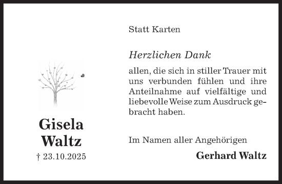 Traueranzeige von Gisela Waltz von Hildesheimer Allgemeine Zeitung