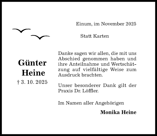Traueranzeige von Günter Heine von Hildesheimer Allgemeine Zeitung