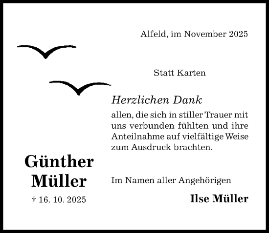 Traueranzeige von Günther Müller von Hildesheimer Allgemeine Zeitung