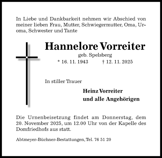 Traueranzeige von Hannelore Vorreiter von Hildesheimer Allgemeine Zeitung