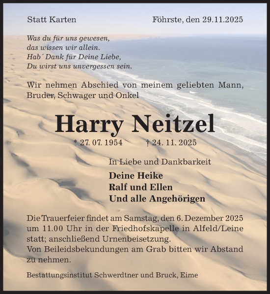 Traueranzeige von Harry Neitzel von Hildesheimer Allgemeine Zeitung
