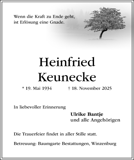 Traueranzeige von Heinfried Keunecke von Hildesheimer Allgemeine Zeitung