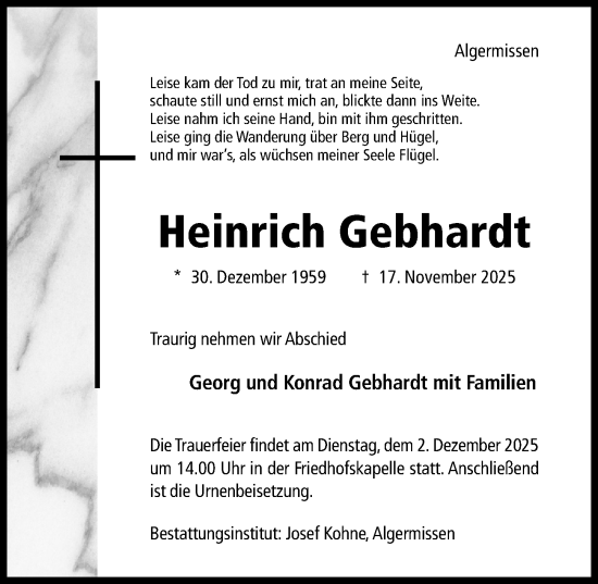 Traueranzeige von Heinrich Gebhardt von Hildesheimer Allgemeine Zeitung