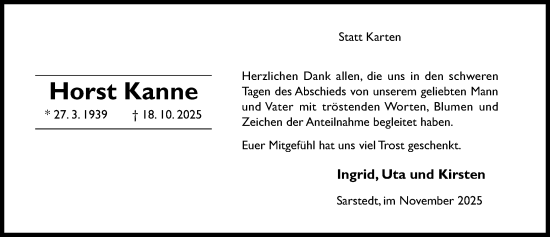 Traueranzeige von Horst Kanne von Hildesheimer Allgemeine Zeitung