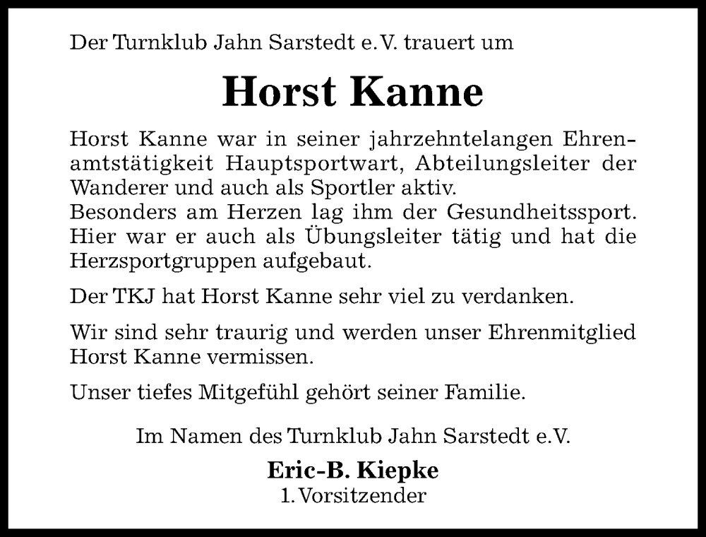  Traueranzeige für Horst Kanne vom 01.11.2025 aus Hildesheimer Allgemeine Zeitung