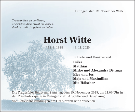Traueranzeige von Horst Witte von Hildesheimer Allgemeine Zeitung
