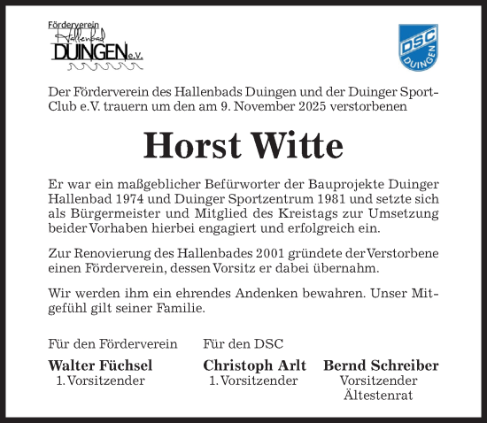 Traueranzeige von Horst Witte von Hildesheimer Allgemeine Zeitung