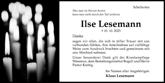 Traueranzeige von Ilse Lesemann von Hildesheimer Allgemeine Zeitung