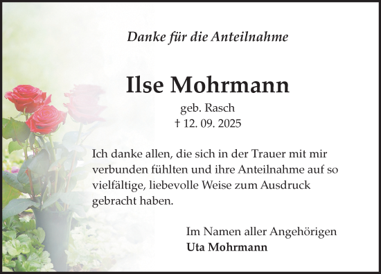 Traueranzeige von Ilse Mohrmann von Hildesheimer Allgemeine Zeitung