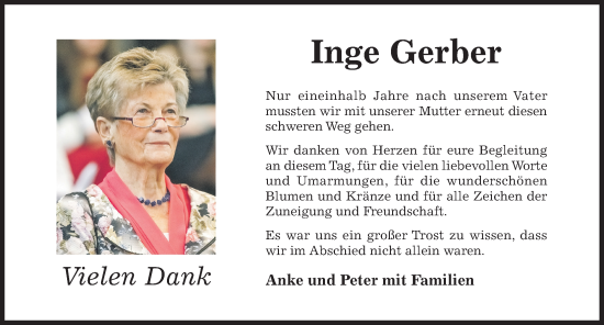 Traueranzeige von Inge Gerber von Hildesheimer Allgemeine Zeitung