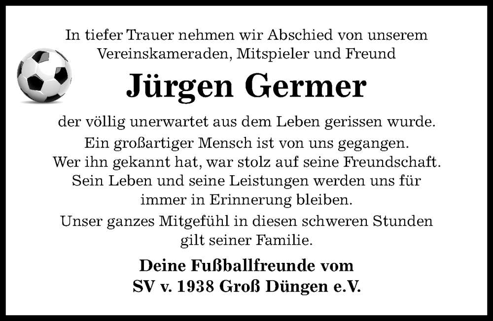  Traueranzeige für Jürgen Germer vom 29.11.2025 aus Hildesheimer Allgemeine Zeitung
