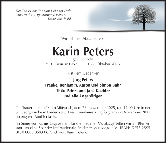 Traueranzeige von Karin Peters von Hildesheimer Allgemeine Zeitung
