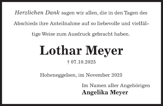 Traueranzeige von Lothar Meyer von Hildesheimer Allgemeine Zeitung