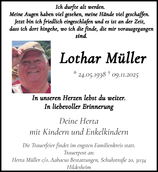 Traueranzeige von Lothar Müller von Hildesheimer Allgemeine Zeitung
