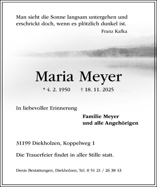 Traueranzeige von Maria Meyer von Hildesheimer Allgemeine Zeitung