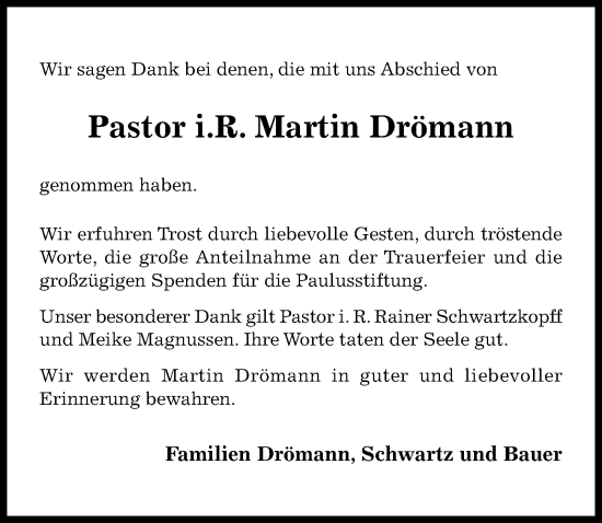 Traueranzeige von Martin Drömann von Hildesheimer Allgemeine Zeitung