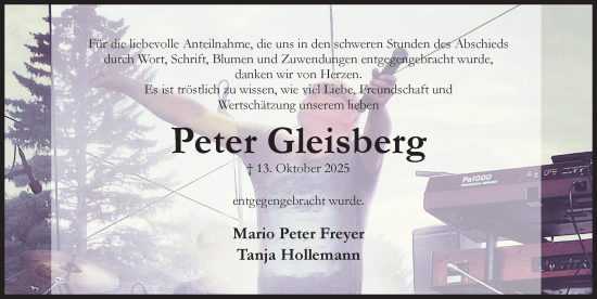 Traueranzeige von Peter Gleisberg von Hildesheimer Allgemeine Zeitung