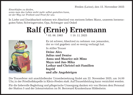Traueranzeige von Ralf Ernemann von Hildesheimer Allgemeine Zeitung