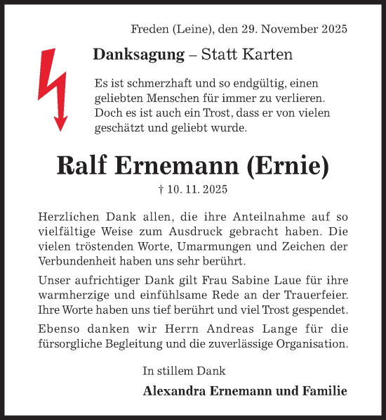 Traueranzeige von Ralf Ernemann von Hildesheimer Allgemeine Zeitung